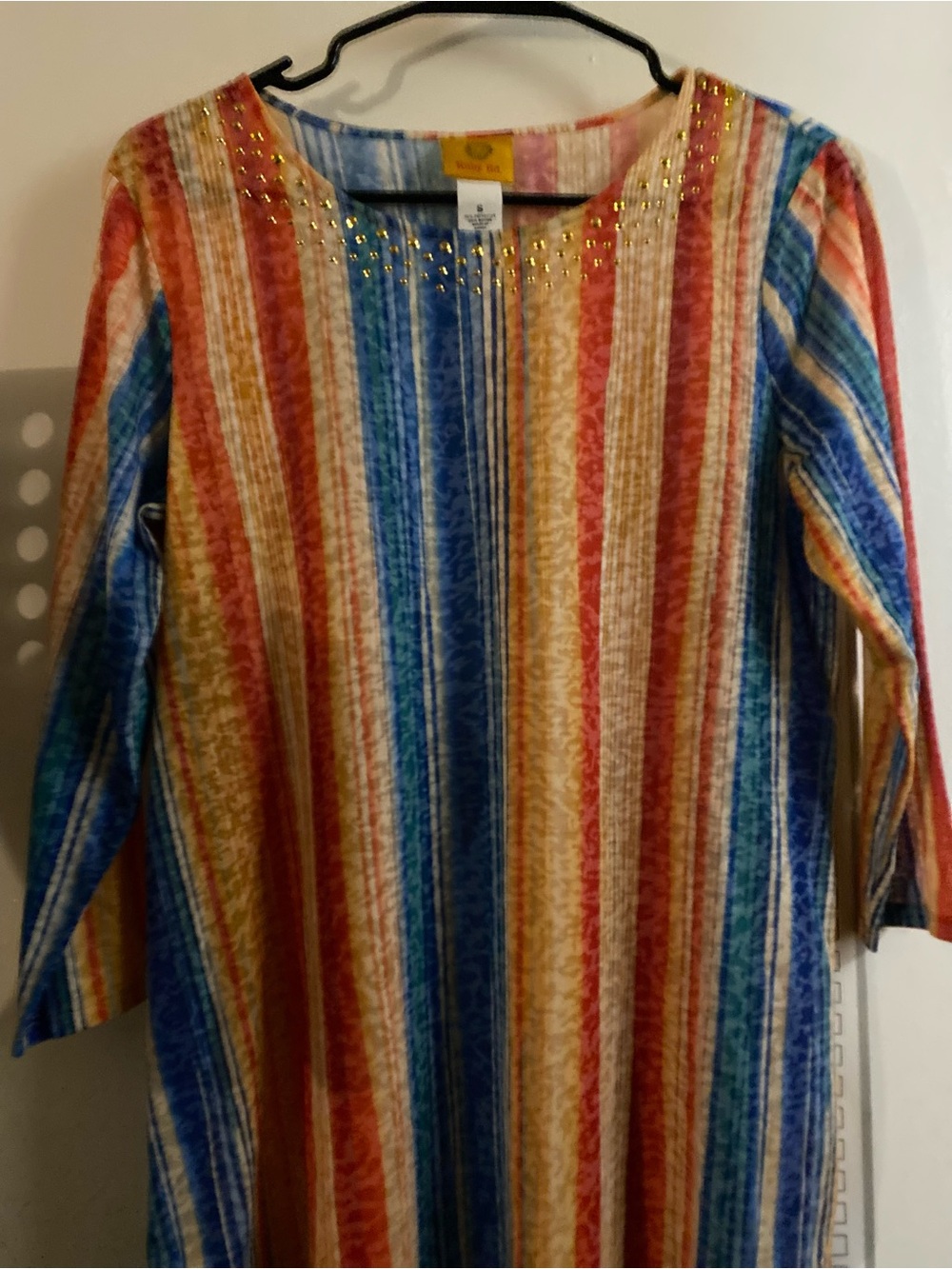 Ruby Rd. Multicolor Striped Tunic with Gold Stud Neckline